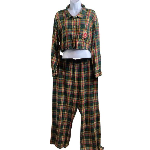 Savage‎ x Fenty Womens Two Piece Plaid Pajamas Set Size 1X Cropped Top Edgy Comf - Picture 1 of 16